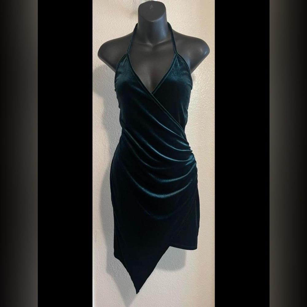 Velvet Halter Dress with Asymmetrical Skirt